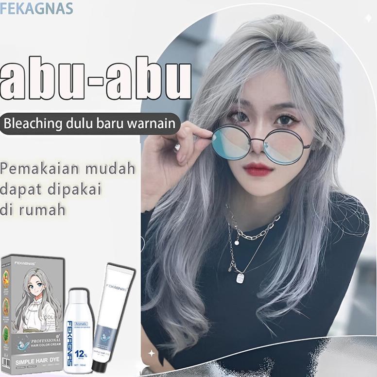 [Warna rambut trendy] FEKAGNAS abu-abu Cat rambut 200ml Memutihkan,perlu bleach(cat rambut,cat rambu