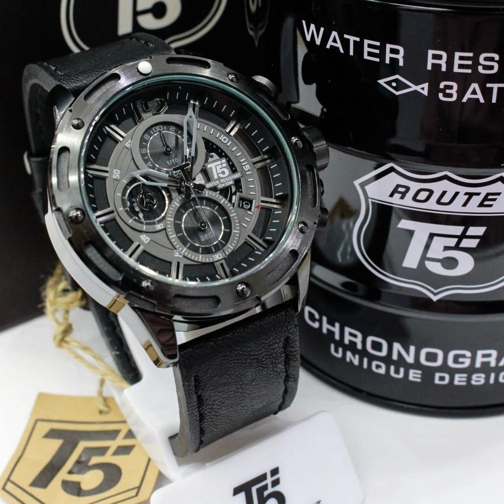 limited jam t5 3639 full chronograph original / jam kulit original 3639g / jam t5 kulit ori