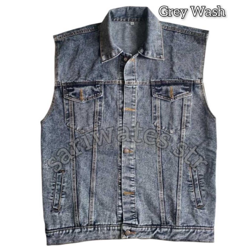 Rompi Jeans Pria Wanita Rompi Jumbo Vest Bigsize Jaket Denim Abu Abu Washed Xxl Xxxl Xxxxl Xxxxxl