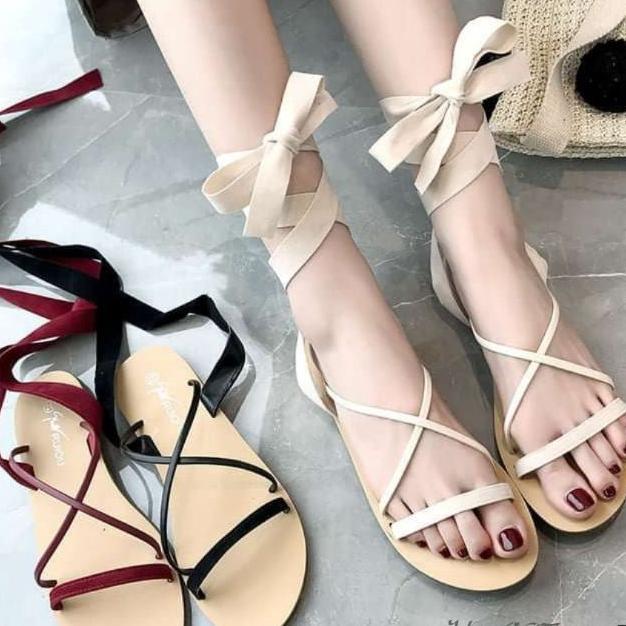 Hazasomi Style Kazumi Flip Flop Roman Gladiator Cosplay Hz-087 Sandal Flat Wanita Tali Tumit Lilit K