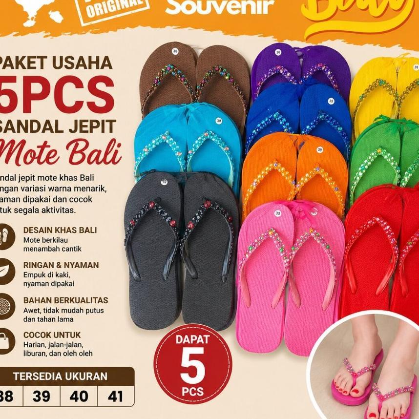 Paket Usaha 5 Pcs Sandal Bali Mote Unik Oleh Oleh Khas Bali Grosir Murah