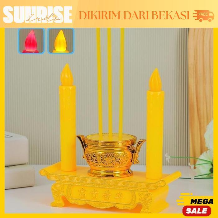 Lampu Lilin Led Lampu Dupa Hiolo Set Listrik Lampu Led Lilin Listrik Warna Emas Doube Gun