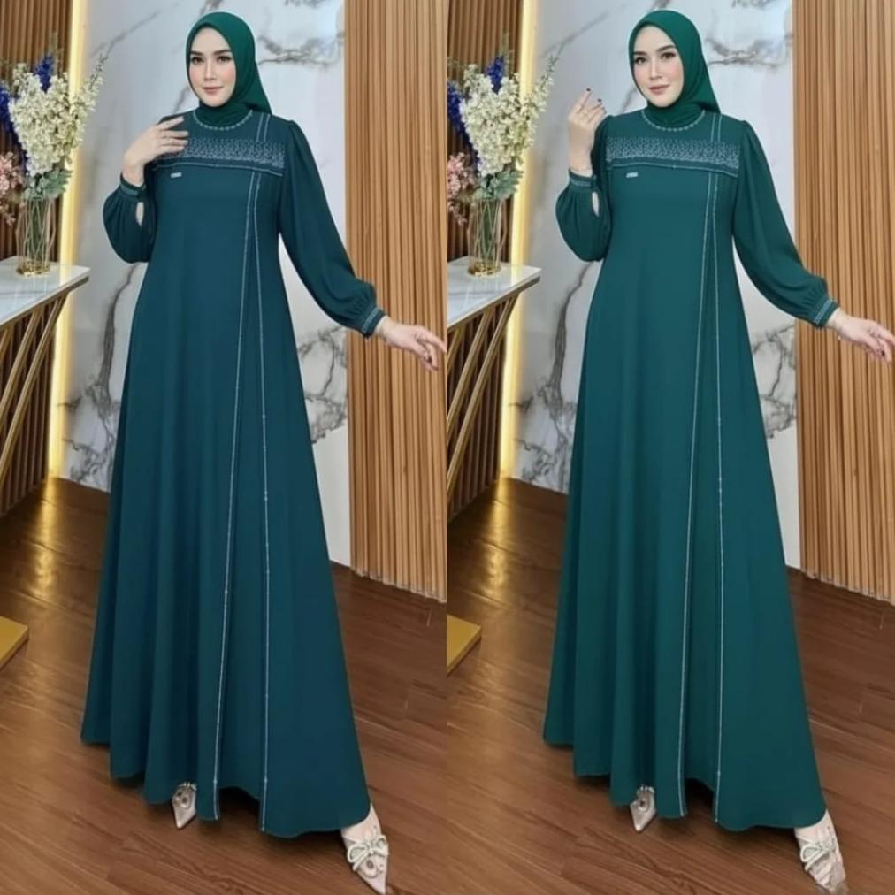 Gamis Wanita Abaya Turkey Terbaru 2026 Emerald Blue Aylin Dress Aplikasi Payet Swaroski Premium