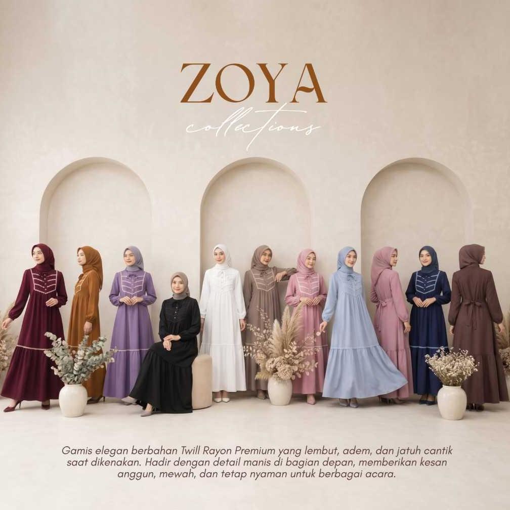 Zeeya Collection Zoya Gamis Dress Umroh Hitam Polos Rayon Twill Busui Friendly Size M L XL & JUMBO