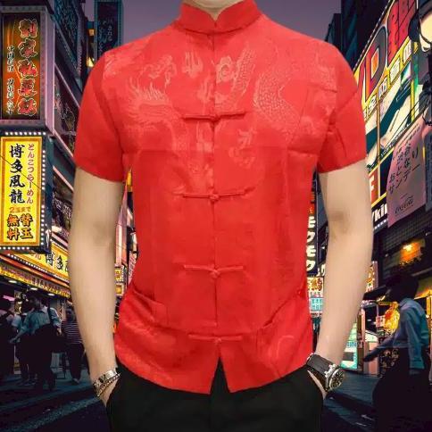 NEW YEAR SALE Cheongsam Pria Lengan Pendek Silky Import