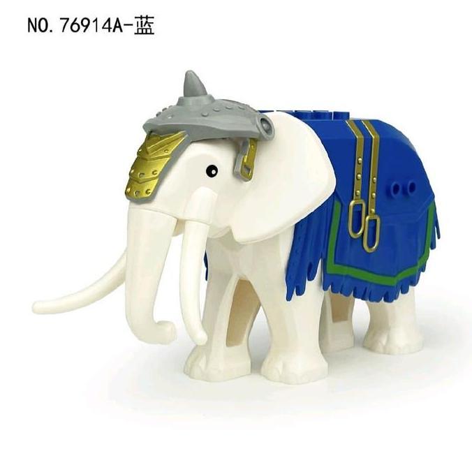 mainan balok medieval gajah perang biru
