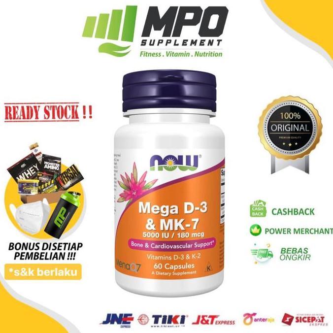 Plus- Now Foods Mega D-3 Mk-7 5000 Iu 180 Mcg (60 Caps) D3 Mk7 K2 K-2 