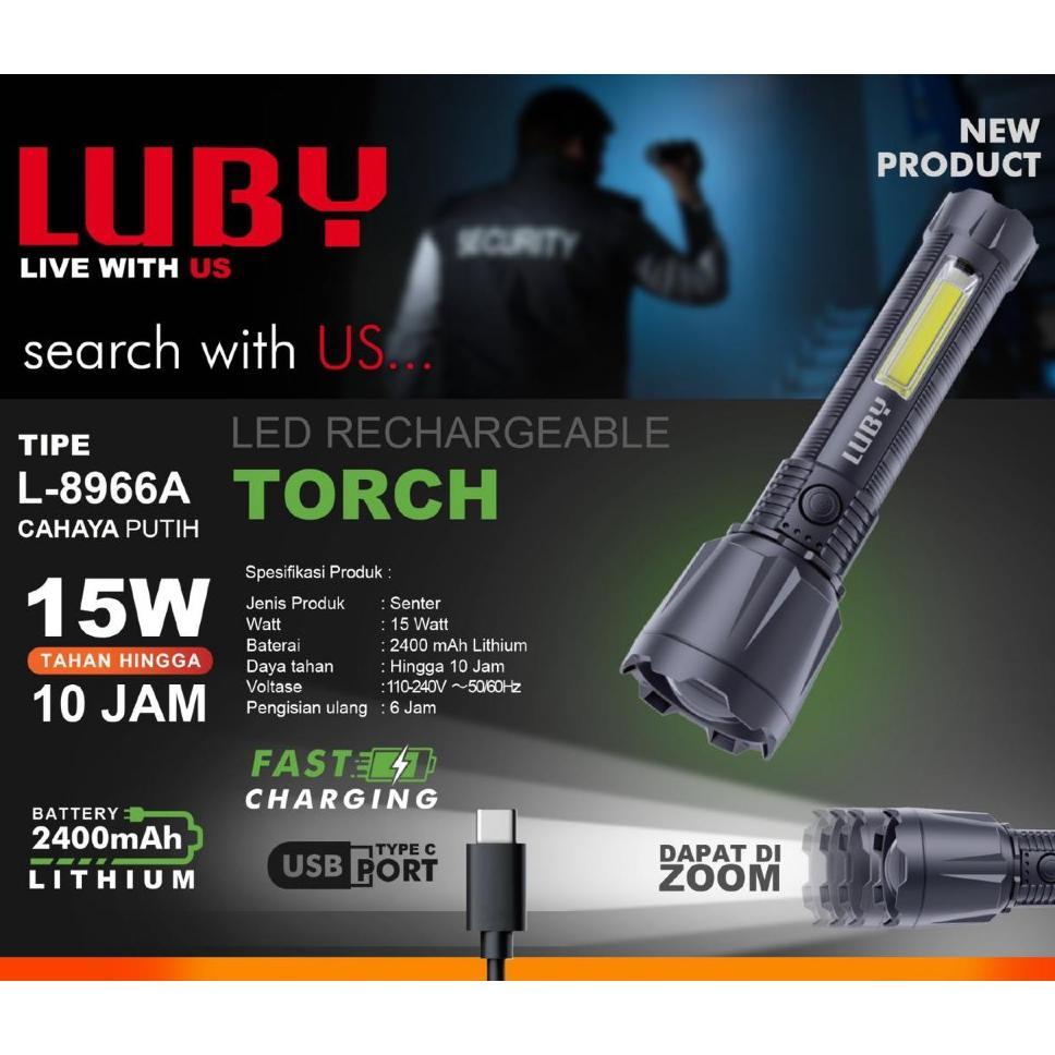 Luby L-8965A / L-8966A Senter Tangan Led Rechargeable Cob Cahaya Putih
