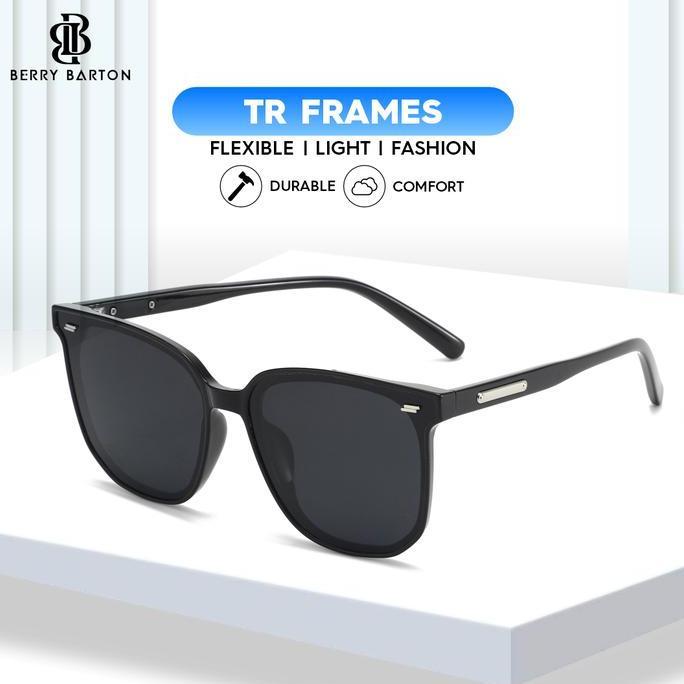 New- Kacamata Hitam Kotak Sunglasses Frame Square Tr Lensa Anti Uv 400 Berrybarton 818-2
