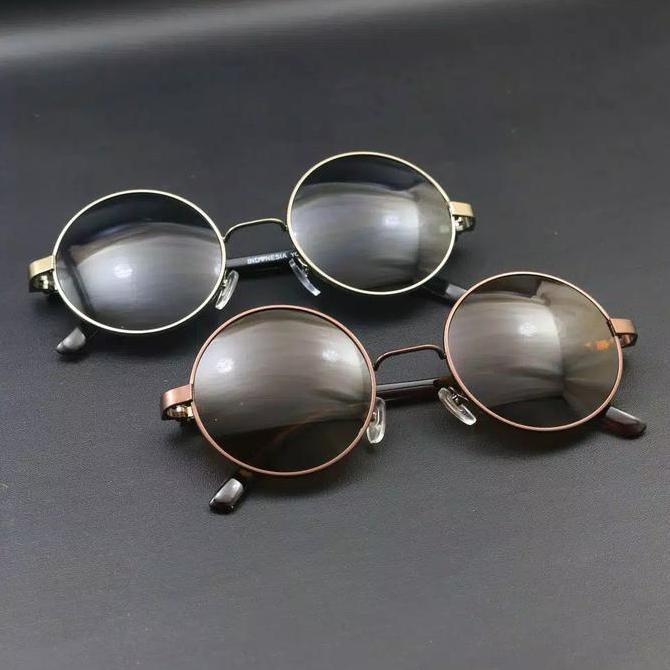 New- Kacamata Bulat Bobo Sunglass Hitam John Lenon Set Kotak