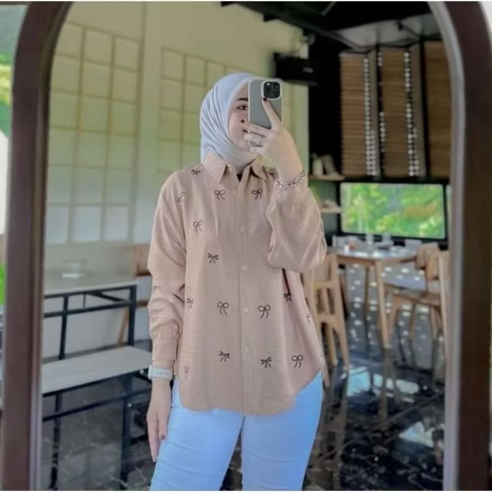 Kemeja bordil pita/Baju wanita/Korean style wanita/ootd wanita kekinian remaja