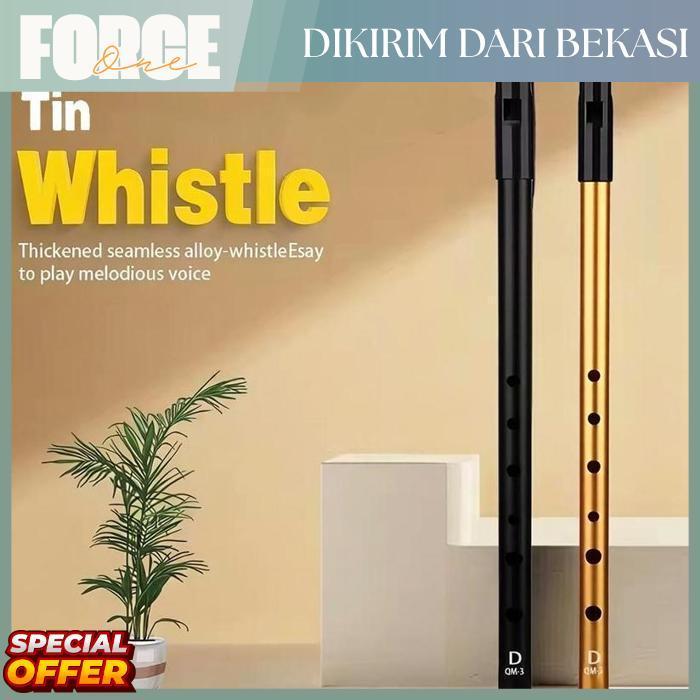 Force One Tin Whistle Flute Irlandia 6 Hole Key C Logam Alat Musik Tiup Tradisional Pemula Berkualit