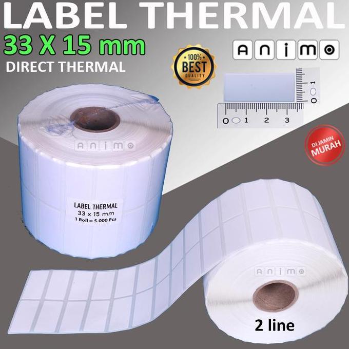 Kraket- Label Thermal 33X15 - Label Bare Direct Thermal 33 X 15 Mm - Stiker Thermal 33X15 - 2 Line -