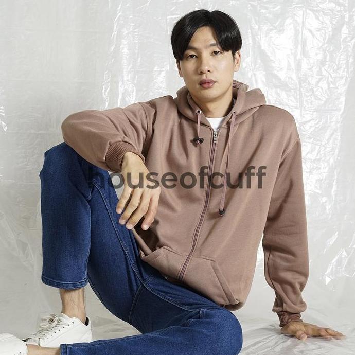 Pilihan - Jaket Polos Hoodie Zipper Sweater Warna Dusty Pink