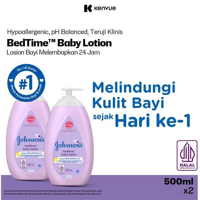 Beb - Johnson'S Bedtime Baby Lotion 500Ml (Paket Isi 2) - Losion Skincare Bayi Newborn Wangi Lily & 
