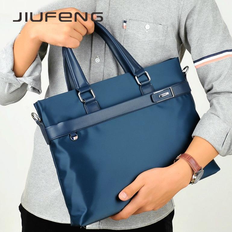 JIUFENG Tas Bahu Pria Bisnis Kanvas Tahan Air Satu Tas Kantor Tas Komputer 14 Inci Ransel Dokumen