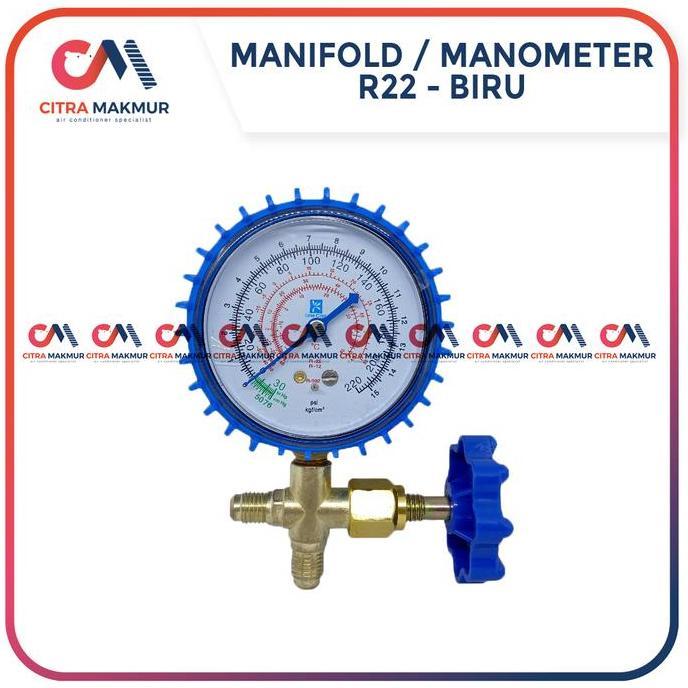 MANIFOLD SINGLE R22 ALAT TEST FREON AC KULKAS REFRIGERANT SINGLE HIGH LOW BIRU ONE COOL POLOS CMO27