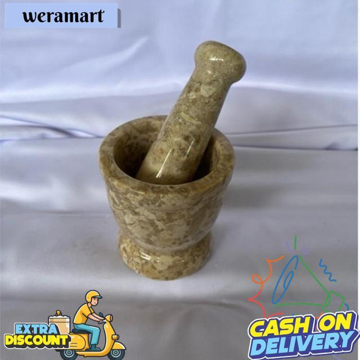 Lumpang Alu Batu Marmer Tumbukan Batu Tumbuk Ulekan Granit Natural Marble Stone Mortar Pestle 6/3