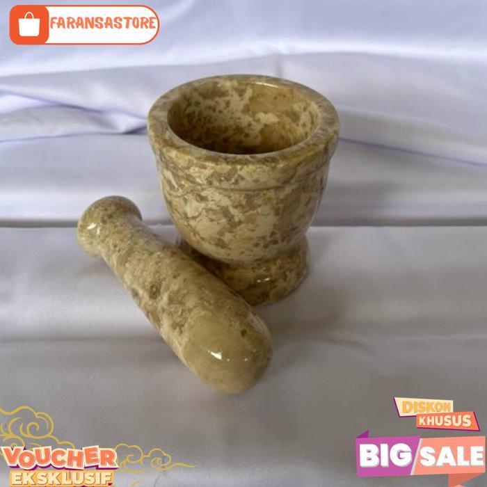 Lumpang Alu Batu Marmer Tumbukan Batu Tumbuk Ulekan Granit Natural Marble Stone Mortar Pestle 6/3