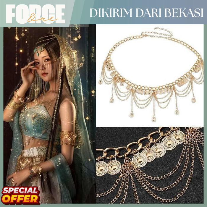 Force One Ikat Pinggang Rantai Tari Wanita Etnis Multilayer Liontin Dekorasi Gaya Etnik Untuk Gamis 