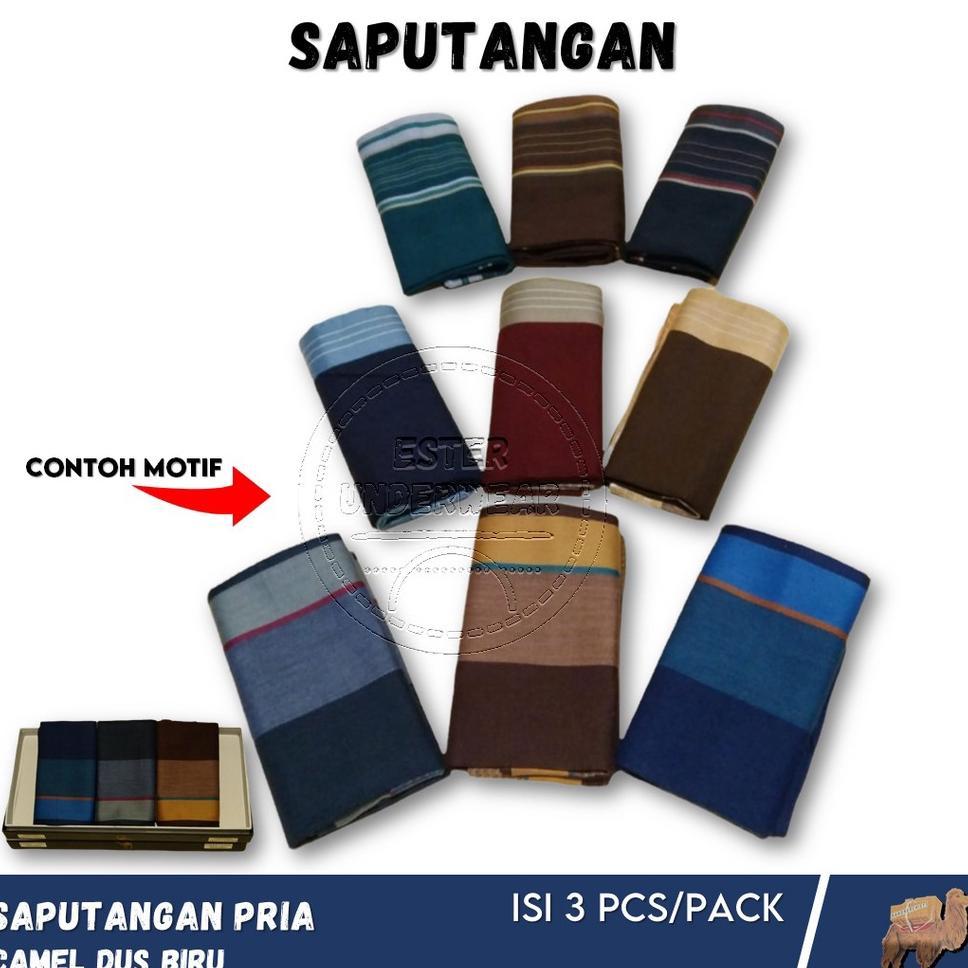 Saputangan Pria Camel Biru Halus Isi 3Pcs