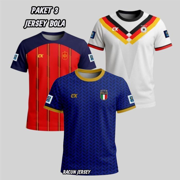 Bisa Cod - Cod Paket 3 Baju Jersey Negara Piala Dunia Atasan Olahraga Terbaru Full Printing Pria Dan