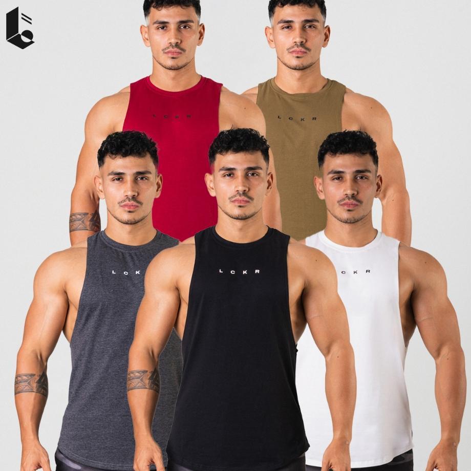 Lockerwear Singlet Gym Fitness Pria Tank Top Deep Cut Baju Sleeveless Kaos Lekbong Olahraga