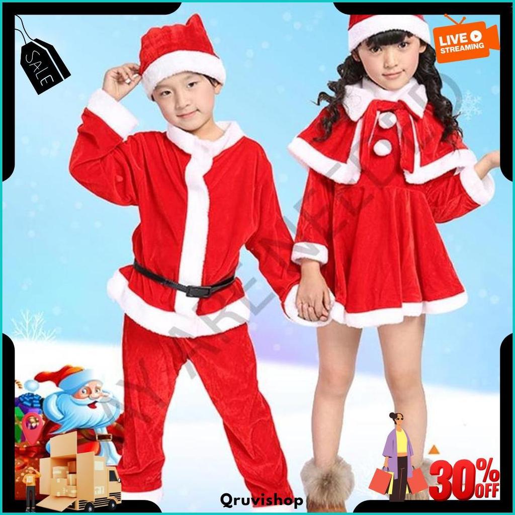 Santa Bahan Premium Bukan Fanel Baju Kostum Santa Claus Christmas Anak Perempuan Sinter Clause Santa