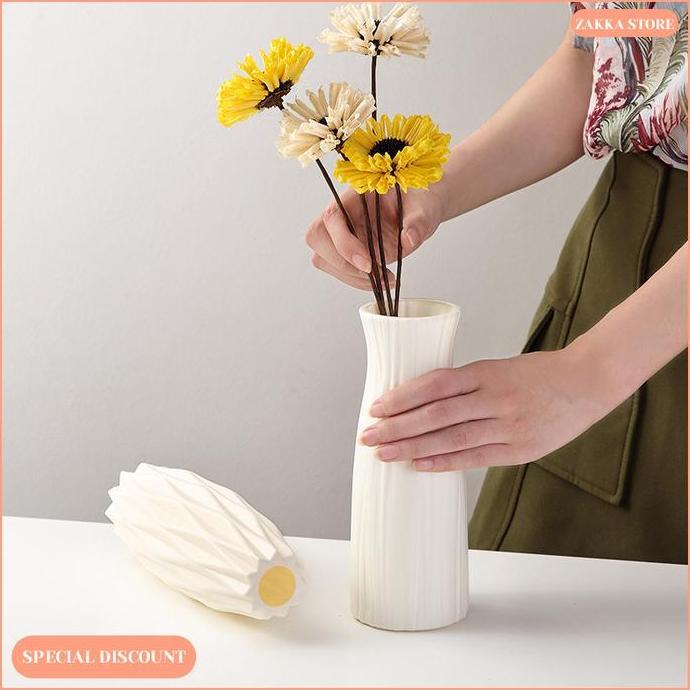 Zakka Store Botol Penyimpanan Pot Bunga / Vas Plastik Nordic Rumah / Vas Plastik Motif Texture