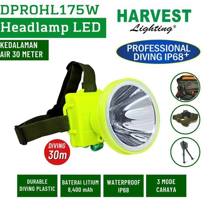 175W HEADLAMP PROFESSIONAL DIVING IP68 HARVEST LED SENTER KEPALA SELAM