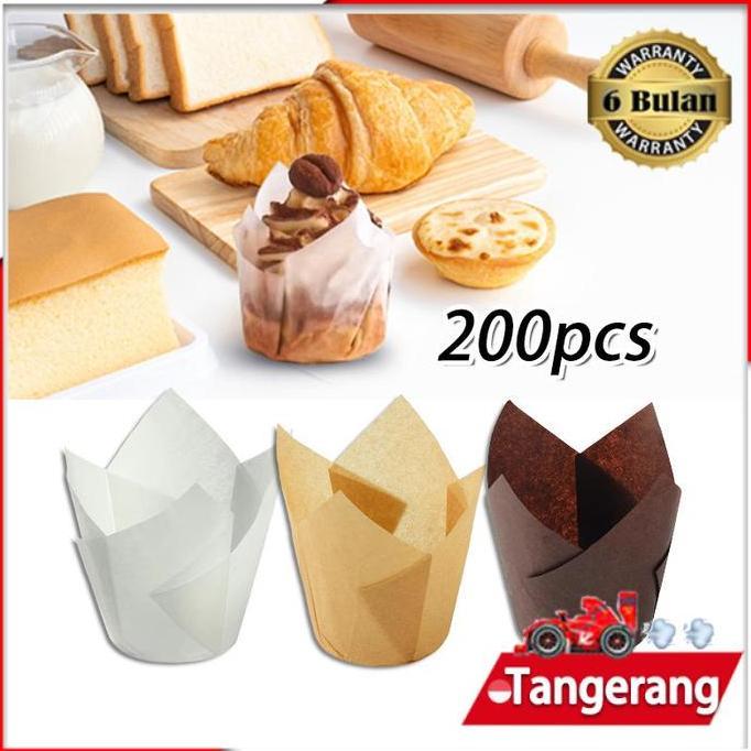 OVMIDEX 200pcs Paper Cup Muffin / Kertas Tulip Polos / Alas Bolu Kukus / Cake Case Tulip Kertas Miny