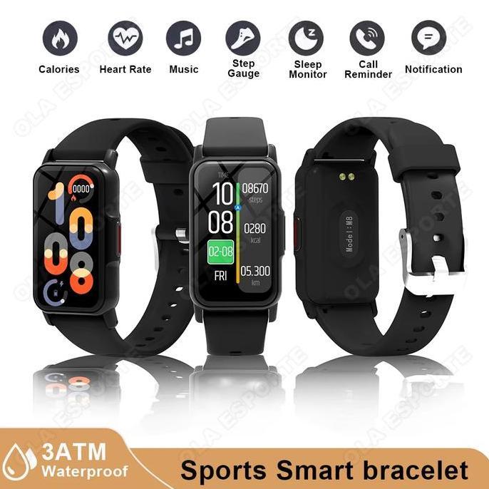 Savana_bels - M8 Smartband dengan Monitor Tidur & Olahraga, Layar HD Jernih, Tali Silikon Tahan Lama