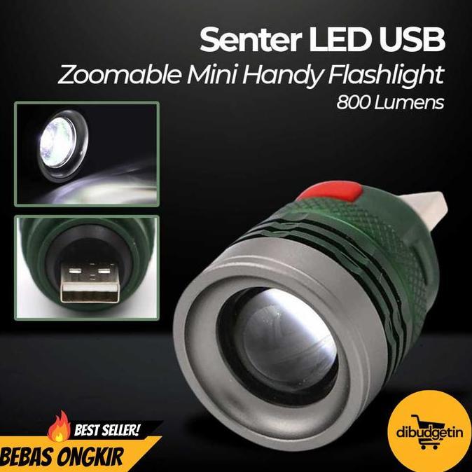 Senter LED USB Zoomable Mini Handy Flashlight 800 Lumens