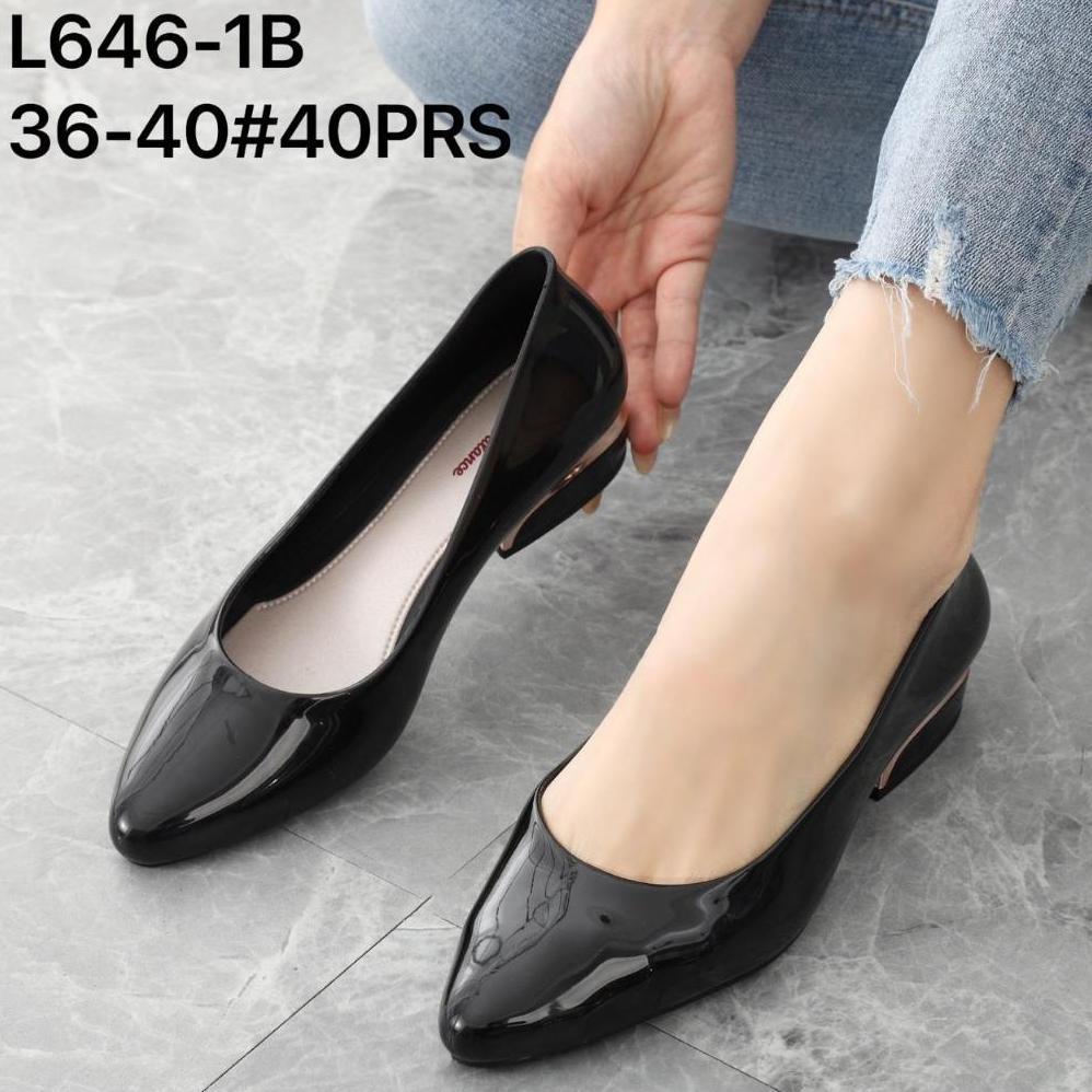 Favorit Sepatu Hak Wanita Dewasa L646-1B Sepatu Hitam Glossy /Sepatu Kerja Wanita