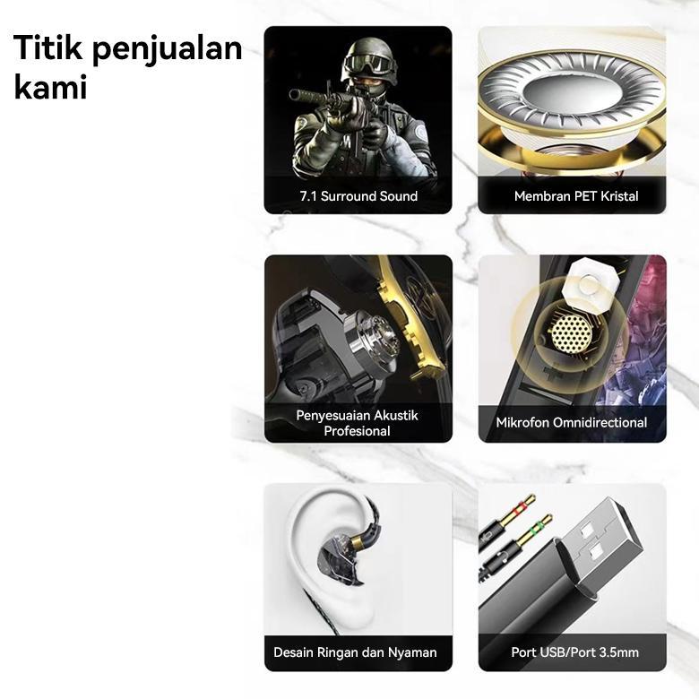 TERBARU (HOT)BASIKE HEADSET GAMING KABEL USB MUSIC BASS EARPHONE IN EAR MIC NOISE REDUCTION HD HIFI 