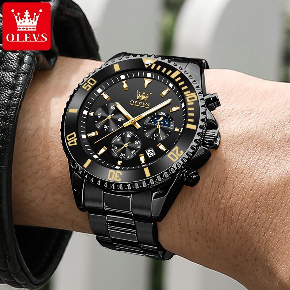 SUPER DEAL OLEVS Jam Tangan Pria Anti Air Original Stainless Steel Bercahaya Kalender Multifungsi Wa