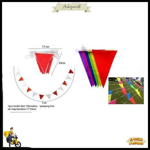 Bendera Plastik Merah Putih Plus Tali/Bendera Segitiga Merah Putih / Bendera Kain Segitiga Warna War