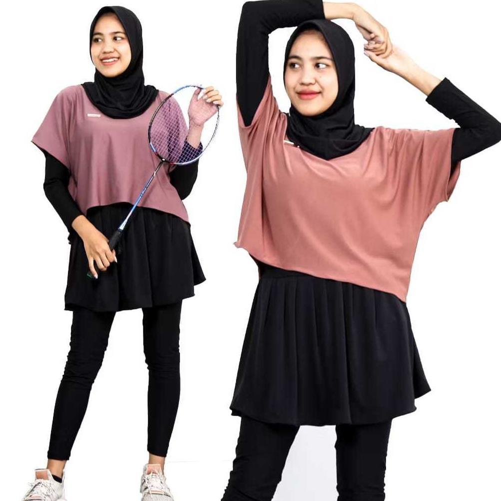 Cuci Gudang Setelan Baju Olahraga Wanita One Set Luna Sport Crop Top Legging Rok Model 3 In 1 Bahan 