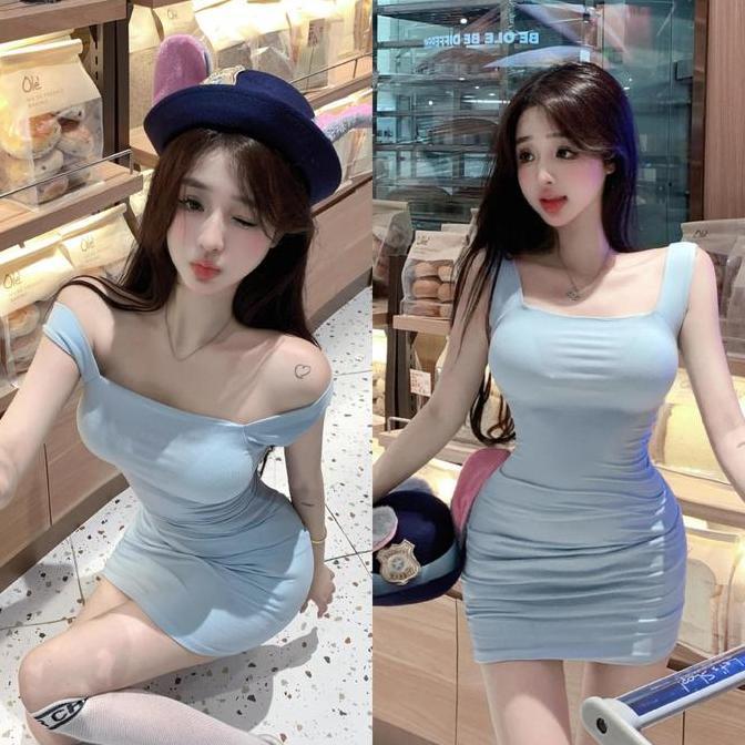 JUAL Mini Dress Bodycon Bahan Rajut Korea Sexy Casual Clubbing Gaun Pesta JUAL