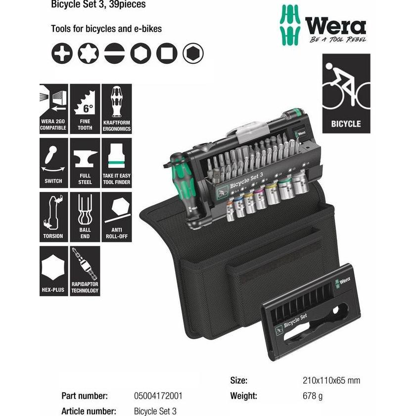 Terlaris Toolkit Sepeda 05004172001 Wera Bicycle Set 3 Universal Tool Kit 39 Pc