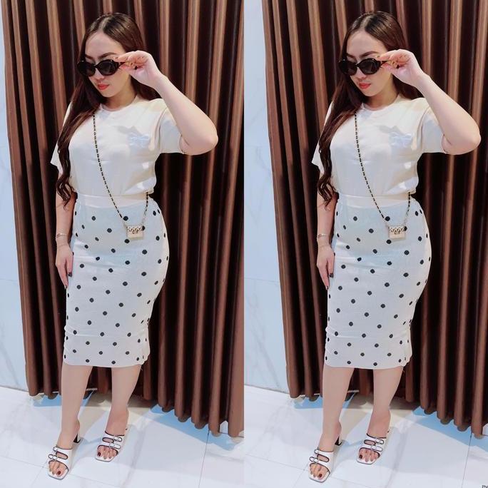 OOTD Grosir Natalia | Yola Set Baju Dan Rok Motif Polkadot Bahan Rajut Premium OOTD