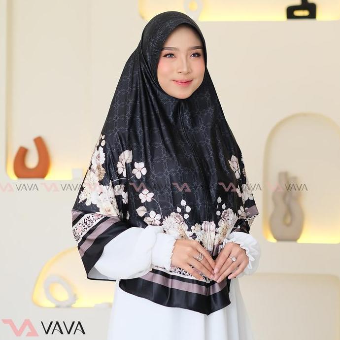 Velo- New- Vava Hijab - Jilbab Instan Bergo Xl Jumbo Pad Motif Printing Jersey Lira - Mahkota Muslim