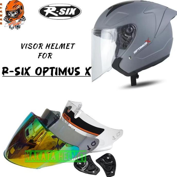 Kaca helm R-SIX OPTIMUS X flat visor helmet r six optimus x hitam red gold blue bening