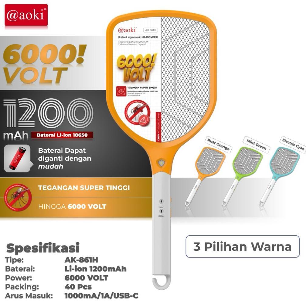 PAKET HEMAT Raket Nyamuk Cas Batrai Dapat Dilepas AK- 861H AOKI