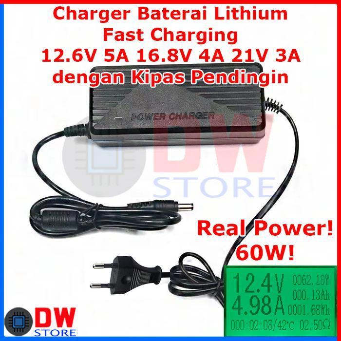 Adaptor Charger Baterai Lithium Bor Cordless Drill Grinder 12.6V 5A 16.8V 4A 21V 3A Real Power denga