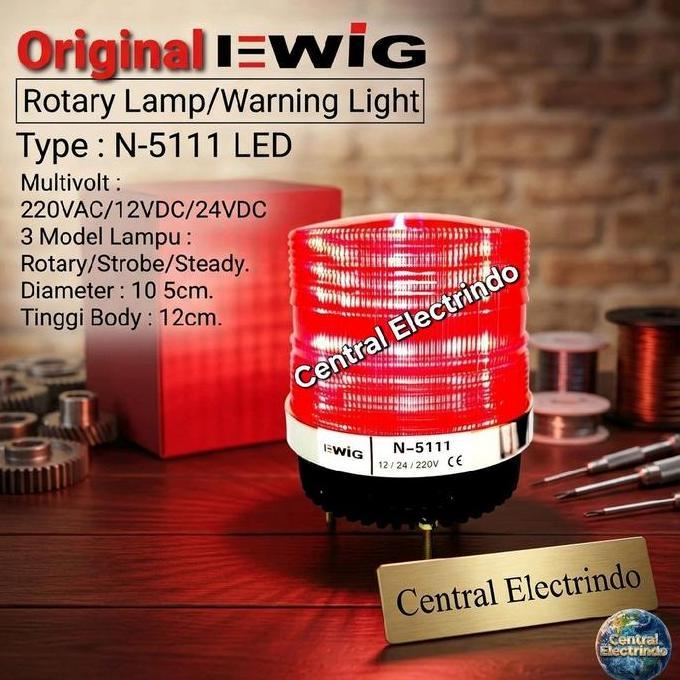 STOK TERBATAS - Rotary Lamp LED  EWIG N5111 MERAH 5in Multivolt 3 Model Lampu.