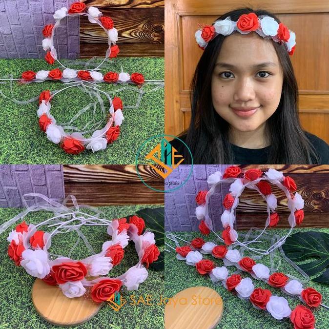 BANDO FLOWER CROWN MERAH PUTIH / BANDO MAHKOTA BUNGA LINGKAR / BANDO BUNGA LINGKAR MERAH PUTIH