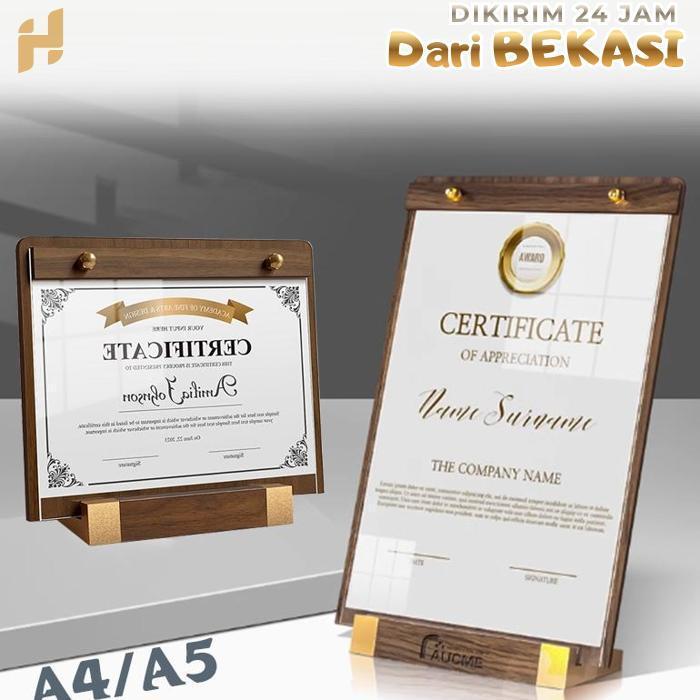 A4/A5 Menu Holder Kayu Menu Stand Display Menu Stand Menu Wood Sign Holder