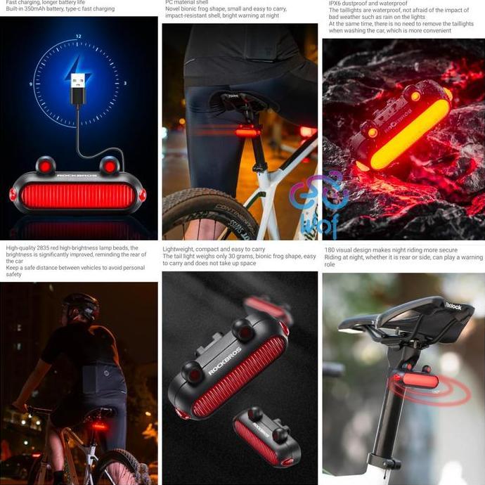 ROCKBROS RFL02 Lampu Belakang Sepeda Smart Brake Bike Rear Tail Light