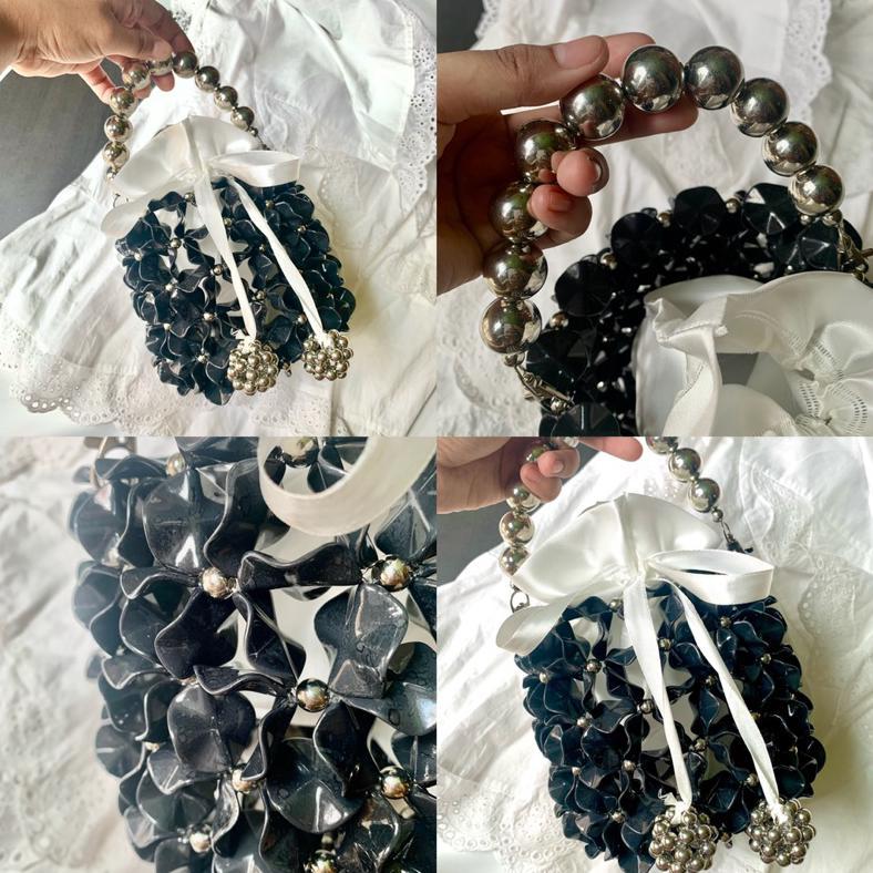 terbaru beaded bag bucket warna silver berbagai ukuran